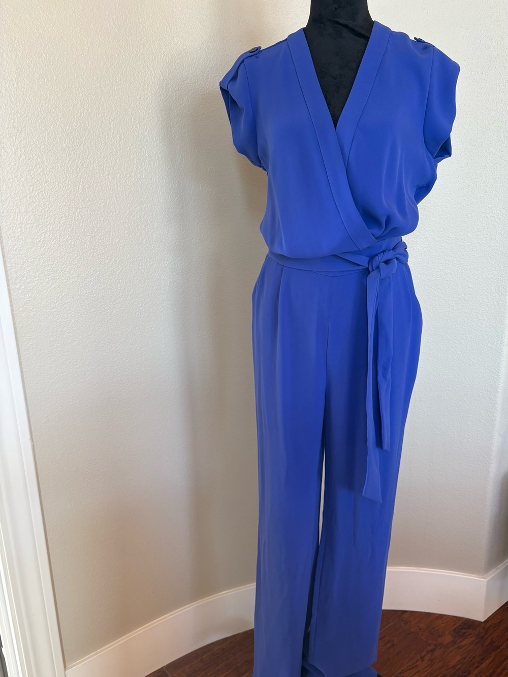 DVF Women's Royal Blue Wrap Jumpsuit
